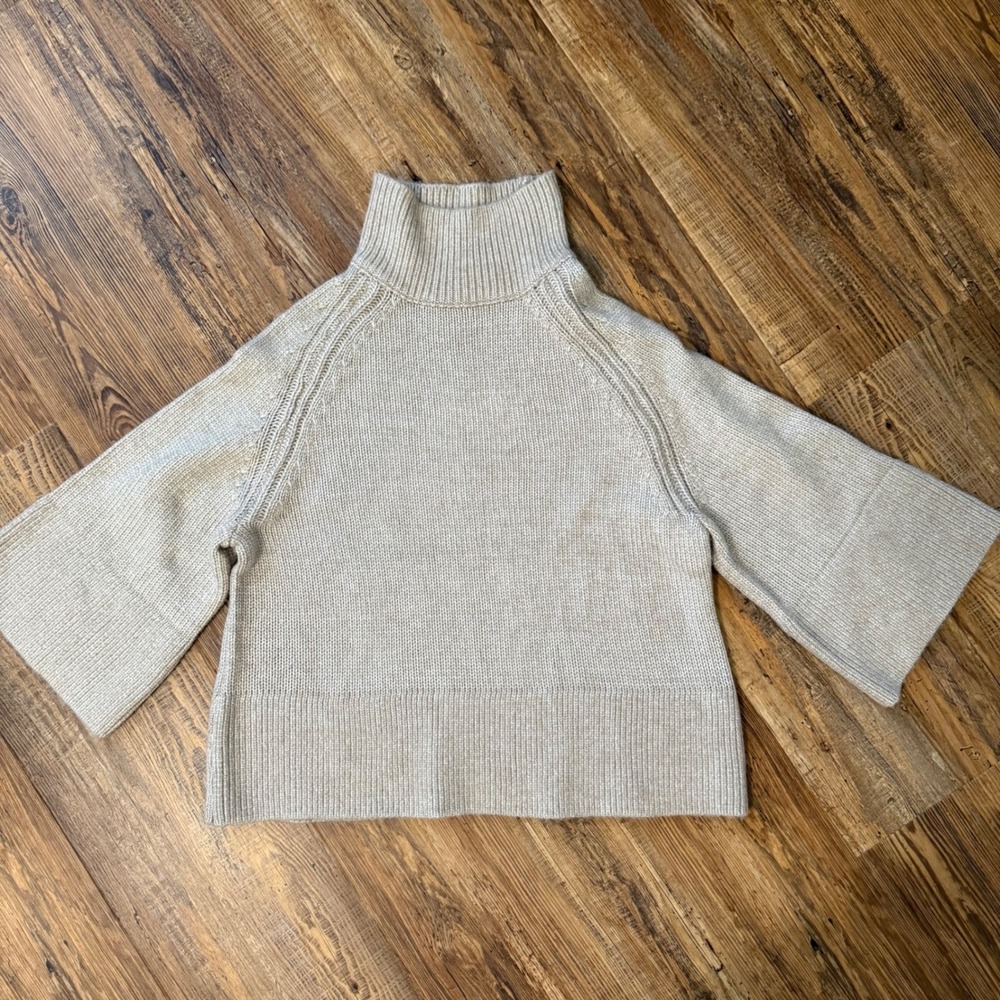 Miou Muse Mock Neck Sweater Crop Womens Medium Bell Sleeve Rib Chunky T2683